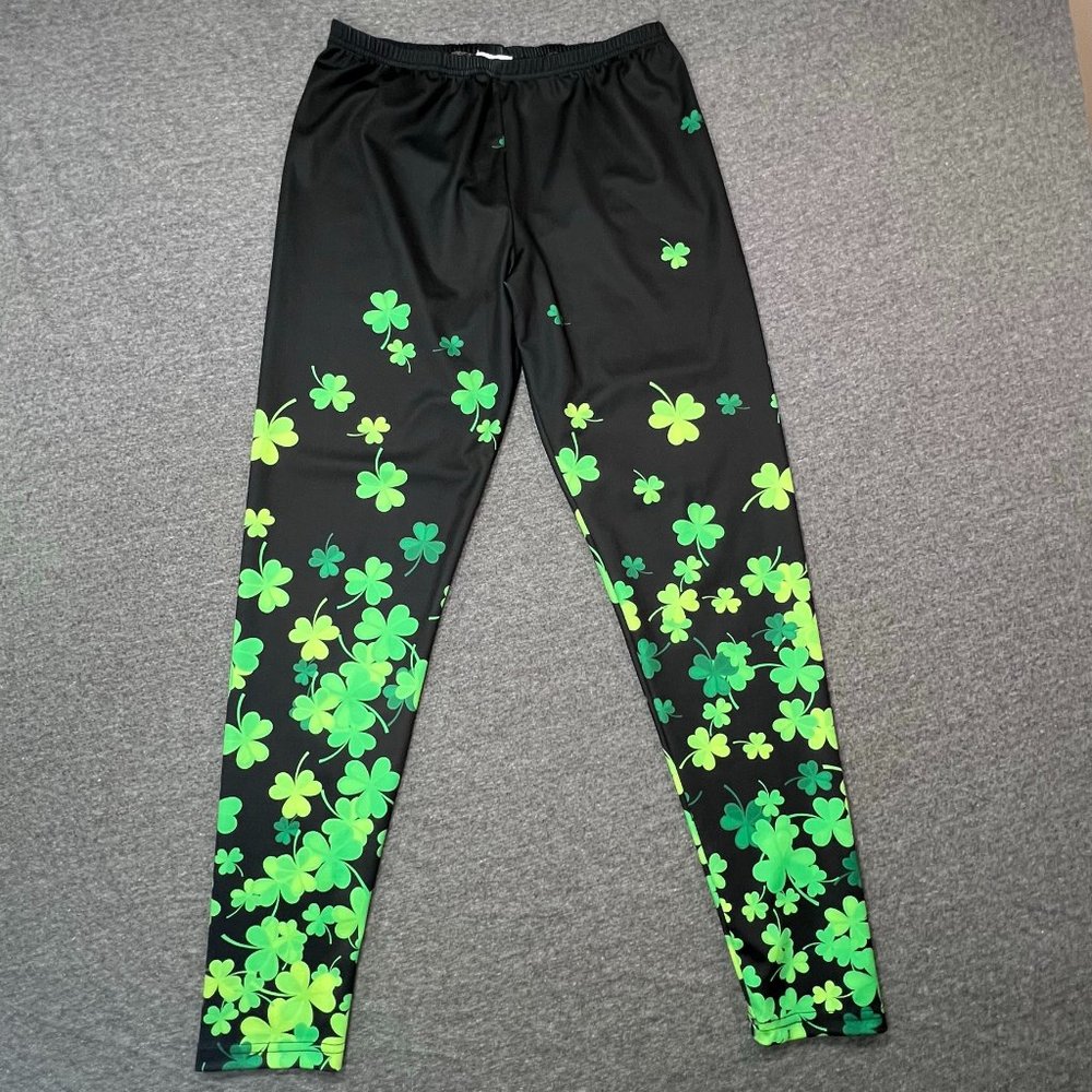 Like New "CowCow" Irish St Patrick’s Day Gradient Shamrock Leggings XL